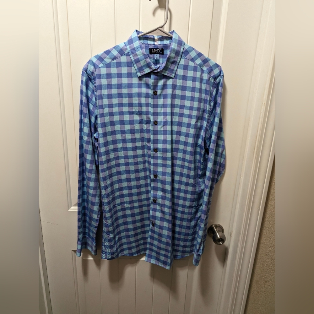 Men's Long Sleeve Button Up Plaid Shirt By Made. Easter Shirt. Spring Shirt